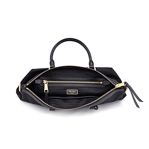Prada Black Tessuto Nylon Leather Satchel Handbag 1BA104