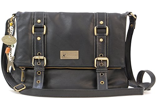 Designer Leather Cross Body Bag - Black