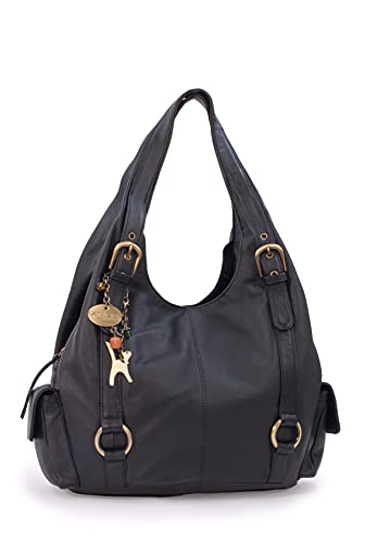 Catwalk Collection Handbags: Women's Large Leather Shoulder Bag in Black