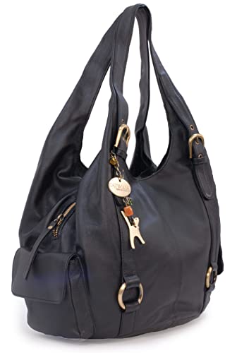 Catwalk Collection Handbags: Women's Large Leather Shoulder Bag in Black