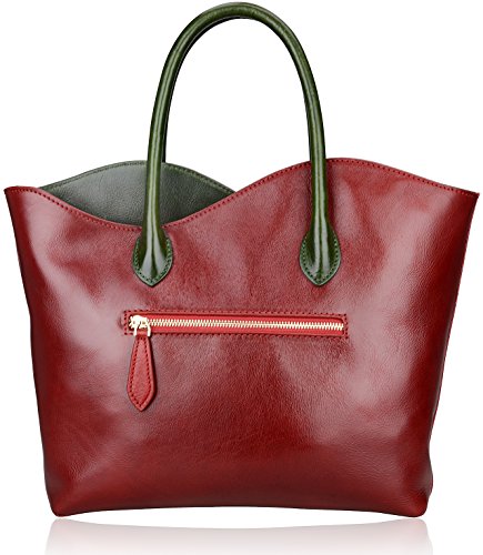 PIJUSHI Designer Flower Satchel in Red Leather Handbag