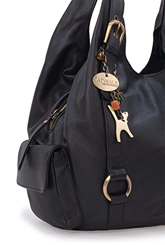 Catwalk Collection Handbags: Women's Large Leather Shoulder Bag in Black