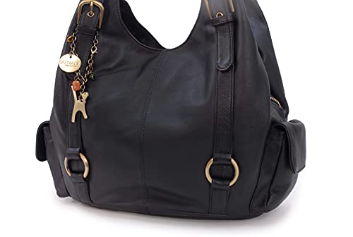 Catwalk Collection Handbags: Women's Large Leather Shoulder Bag in Black
