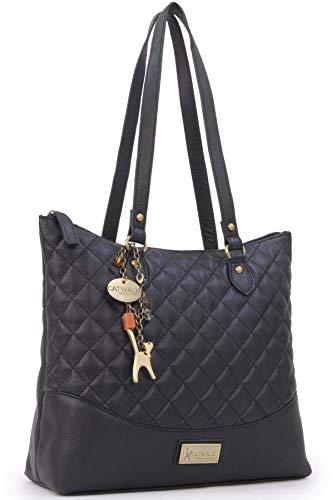 Catwalk Collection Quilted Leather Tote/Shoulder Bag - BLACK