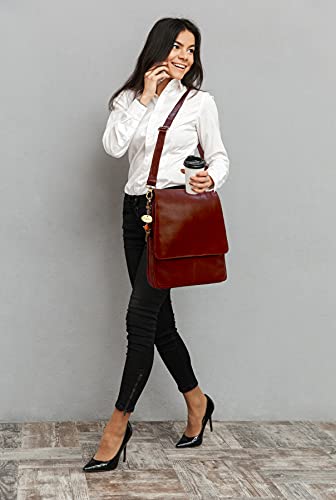 Catwalk Collection Women's Black Leather Cross Body Messenger Bag
