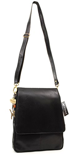 Catwalk Collection Women's Black Leather Cross Body Messenger Bag