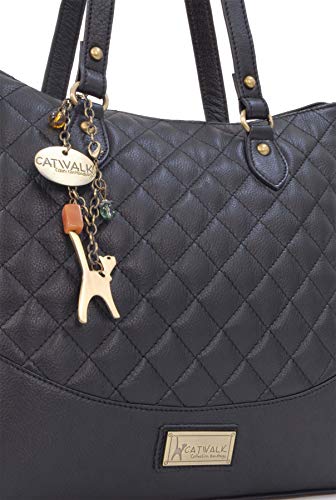 Catwalk Collection Quilted Leather Tote/Shoulder Bag - BLACK