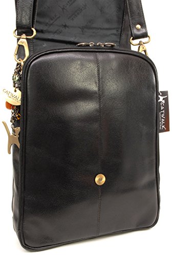 Catwalk Collection Women's Black Leather Cross Body Messenger Bag