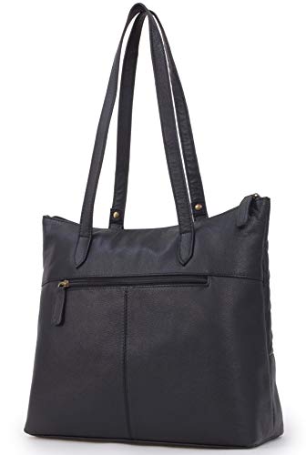 Catwalk Collection Quilted Leather Tote/Shoulder Bag - BLACK