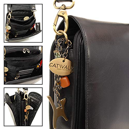 Catwalk Collection Women's Black Leather Cross Body Messenger Bag