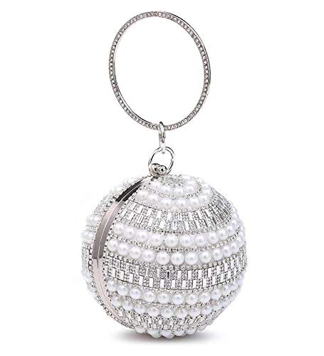 Women's Silver Sparkling Crystal Pearl Ball Shape Clutch