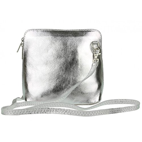 Italian Leather Mini Cross Body or Shoulder Bag (Silver)