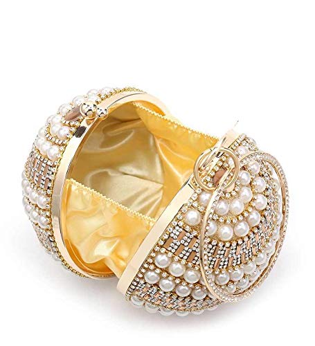 Women's Silver Sparkling Crystal Pearl Ball Shape Clutch