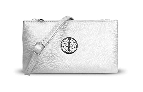 Silver Faux Leather Crossbody Clutch Purse