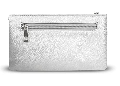Silver Faux Leather Crossbody Clutch Purse