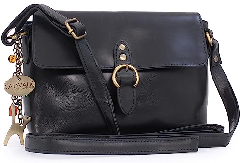 Freya: Classic Black Leather Crossbody Shoulder Bag