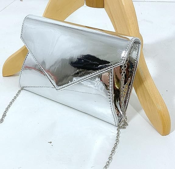 LeahWard Women's Silver Envelope Clutch Evening Handbag