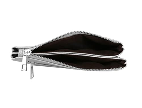 Silver Faux Leather Crossbody Clutch Purse