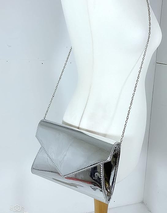 LeahWard Women's Silver Envelope Clutch Evening Handbag