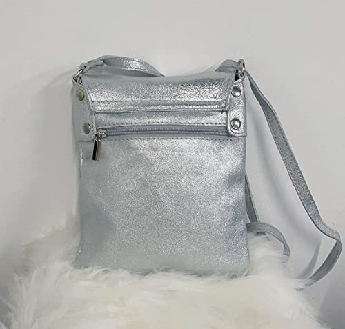 LeahWard Soft Leather Cross Body Shoulder Bag, Silver