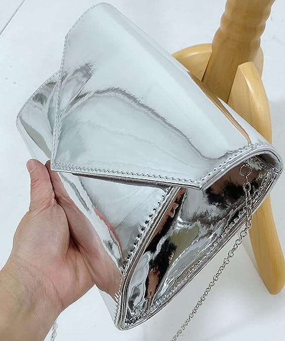 LeahWard Women's Silver Envelope Clutch Evening Handbag