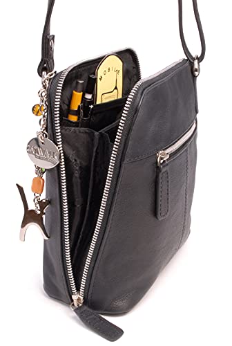 Catwalk Collection Handbags - Women's Leather Cross Body Bag - ELEANOR - Black