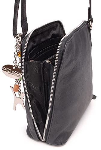 Catwalk Collection Handbags - Women's Leather Cross Body Bag - ELEANOR - Black