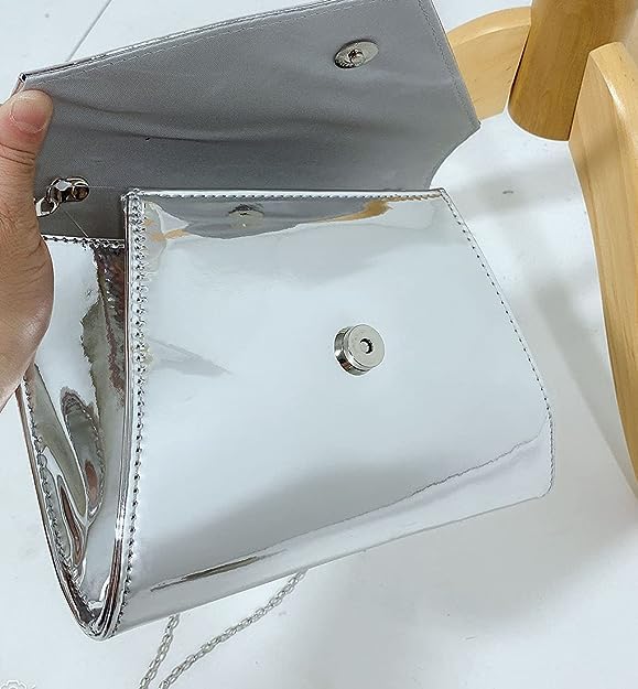 LeahWard Women's Silver Envelope Clutch Evening Handbag