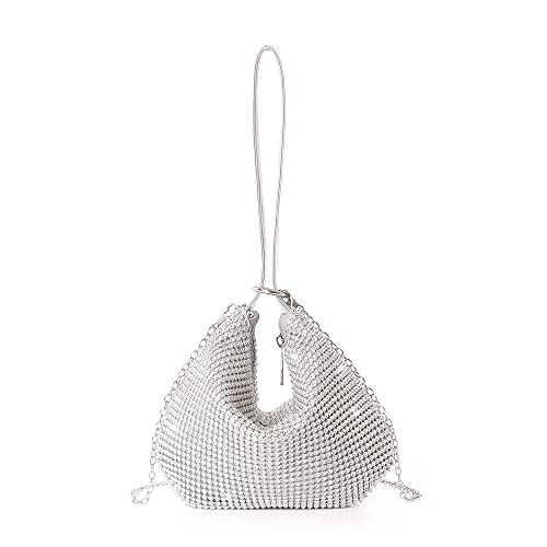 Silver Glittering Diamond Evening Clutch Handbag
