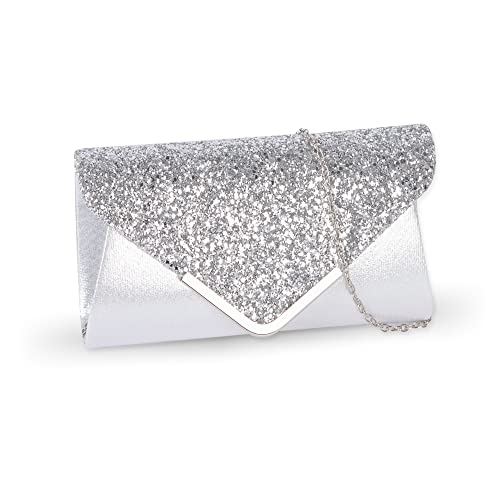 Sparkly Silver Designer Envelope Clutch for Women