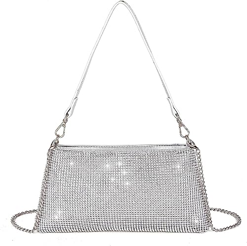 Vidfye Silver Rhinestone Crossbody Bag for Party Night