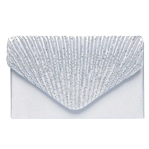 SUMAJU Silver Evening Clutch Bag with Satin Finish