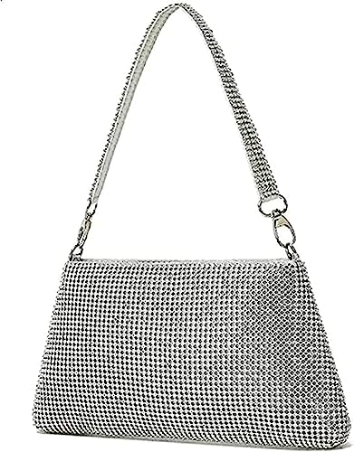 Vidfye Silver Rhinestone Crossbody Bag for Party Night