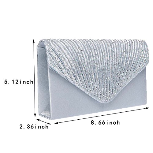 SUMAJU Silver Evening Clutch Bag with Satin Finish
