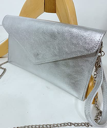LeahWard Silver Italian Suede Envelope Clutch with Straps