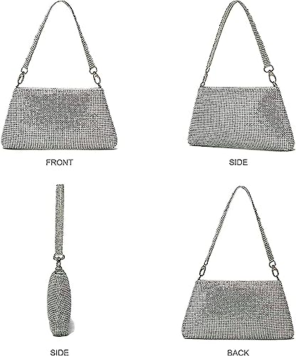 Vidfye Silver Rhinestone Crossbody Bag for Party Night