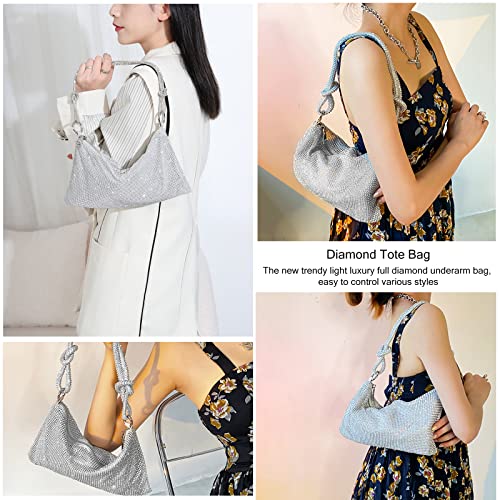 Women's Rhinestone Crossbody Clutch - Silver Crystal Handbag