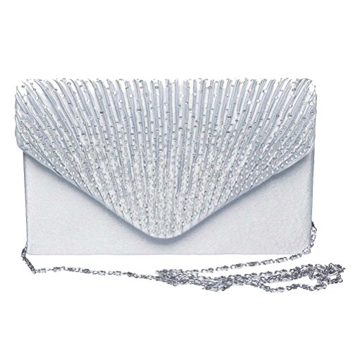 SUMAJU Silver Evening Clutch Bag with Satin Finish