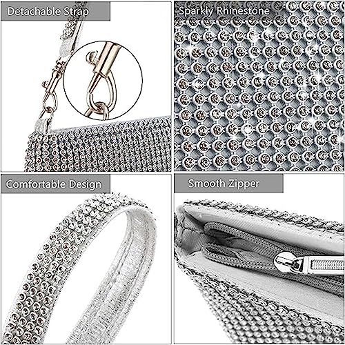 Vidfye Silver Rhinestone Crossbody Bag for Party Night