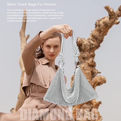 Women's Rhinestone Crossbody Clutch - Silver Crystal Handbag