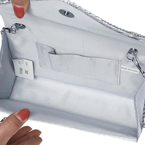 SUMAJU Silver Evening Clutch Bag with Satin Finish