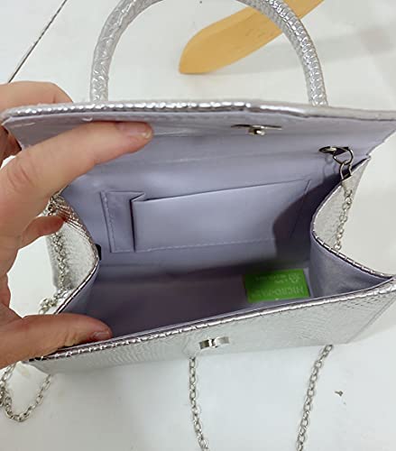 LeahWard Silver Snake Patent Clutch | Designer Handbag