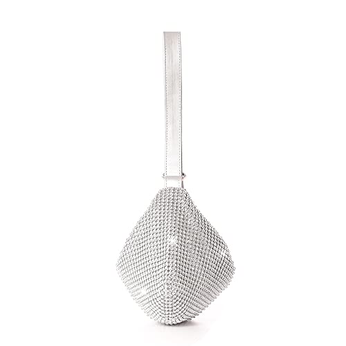 Silver Glittering Diamond Evening Clutch Handbag