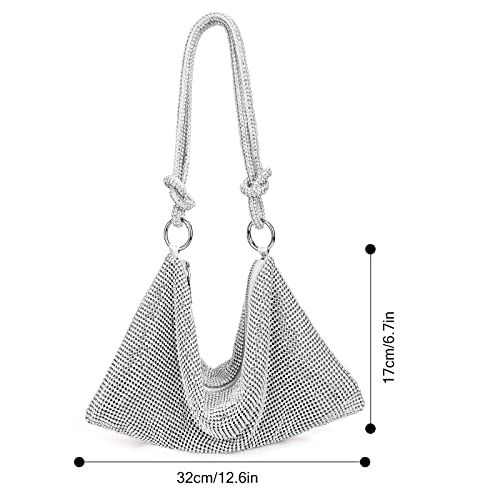 Women's Rhinestone Crossbody Clutch - Silver Crystal Handbag