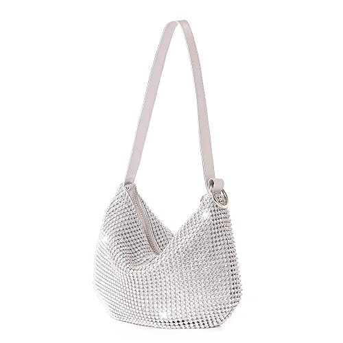 Silver Glittering Diamond Evening Clutch Handbag