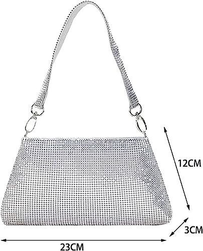 Vidfye Silver Rhinestone Crossbody Bag for Party Night