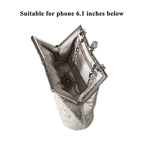 Silver Floral Beaded Rhinestone Clutch for Wedding & Prom