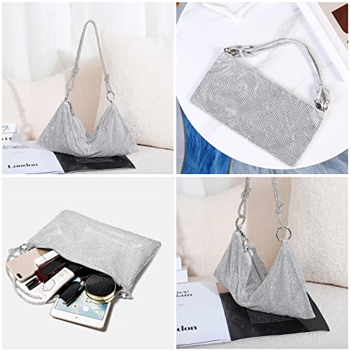 Women's Rhinestone Crossbody Clutch - Silver Crystal Handbag