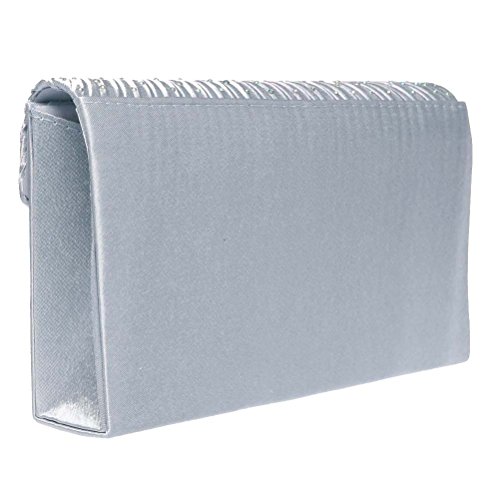 SUMAJU Silver Evening Clutch Bag with Satin Finish