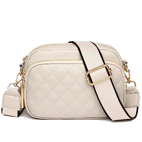 Leather Crossbody Bag with Adjustable Strap - Beige